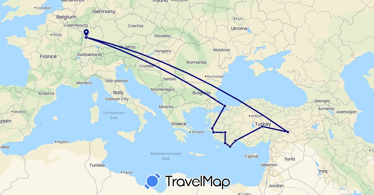 TravelMap itinerary: driving in France, Turkey (Asia, Europe)